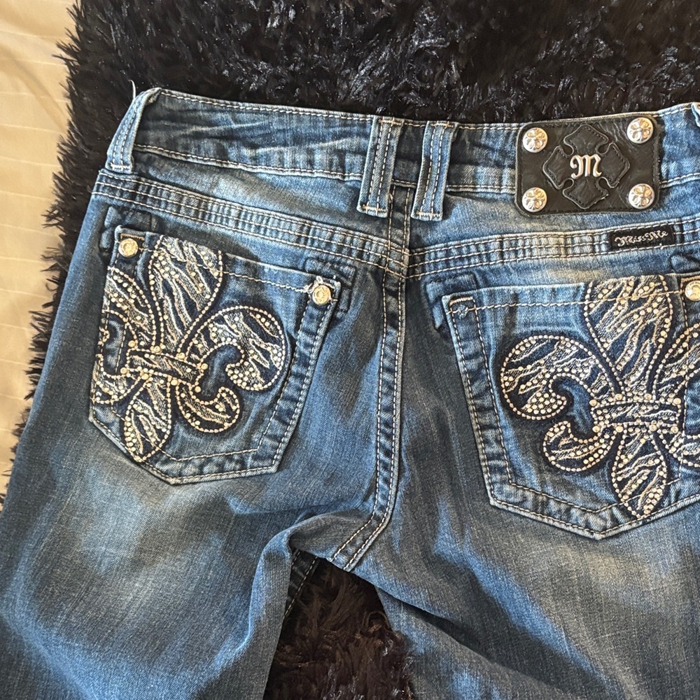 Miss Me Women's Blue Boot Cut Jeans with Embellished Pockets